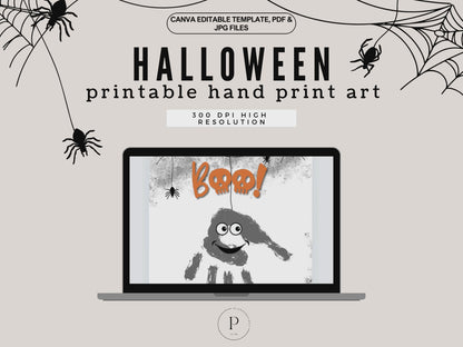 Halloween Spooky Handprint Art Printables | DIY Kids Craft Activity | PDF JPG Canva Template Preschool Fall Activity | Instant Download