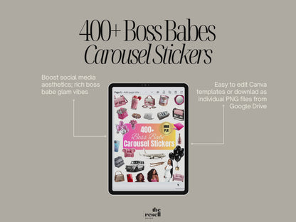 400+ Boss Babe Carousel Digital Stickers Canva Templates | Glam Rich Boss Babe Social Media PNGs | PLR MRR for Instagram Carousels & TikTok