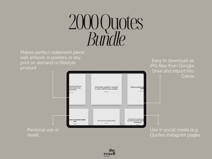 2000 Quotes Bundle | Great for Printable Wall Art, Print on Demand Products, Social Media, Quote Pages| JPG PDF | PLR Master Resell Rights