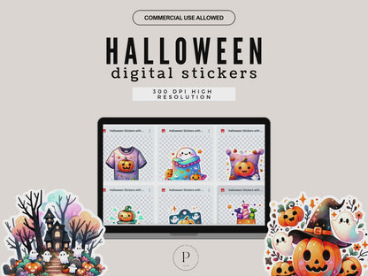 120+ Halloween Kawaii Digital Stickers PNG Files with White Border | Cute Spooky Clipart Bundle | High Res 300 DPI | Instant Download