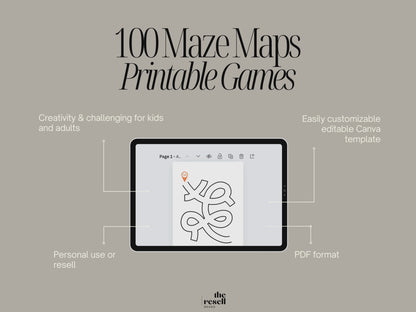 100 Maze Maps Bundle | Canva Editable + PDF | Printable Puzzle Games Pages for Kids & Adults | PLR + MRR License for Resell | Kindle KDP