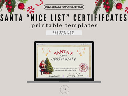 Editable Santa Nice List Certificates - 5 Designs | Canva Template + Printable PDF | Christmas Certificate for Kids | North Pole Award