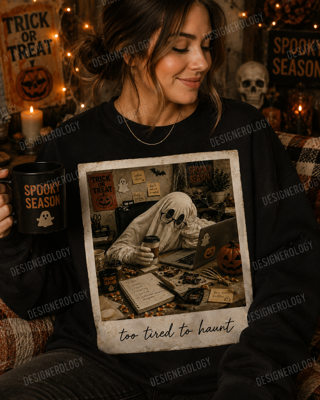 Funny sarcastic Halloween ghost PNG sublimation design featuring a spooky meme quote for t-shirts, mugs, tote bags and Halloween apparel.