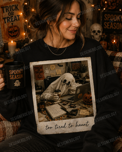 Funny sarcastic Halloween ghost PNG sublimation design featuring a spooky meme quote for t-shirts, mugs, tote bags and Halloween apparel.