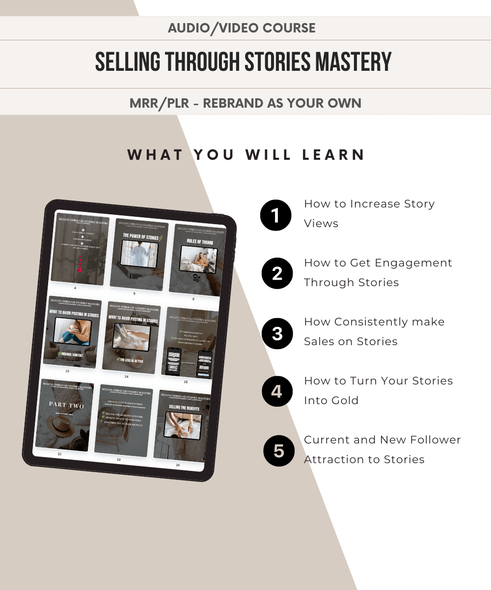 Selling Through Stories Mastery | Video Audio Course | Viral IG 101 Mini Digital Marketing Course PLR & MRR