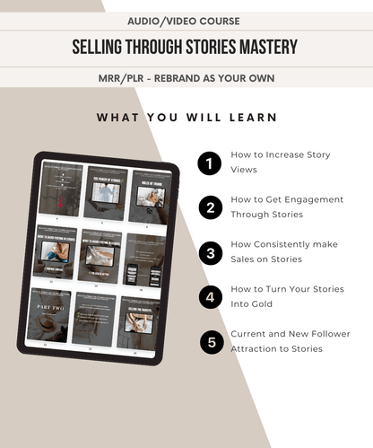 Selling Through Stories Mastery | Video Audio Course | Viral IG 101 Mini Digital Marketing Course PLR & MRR