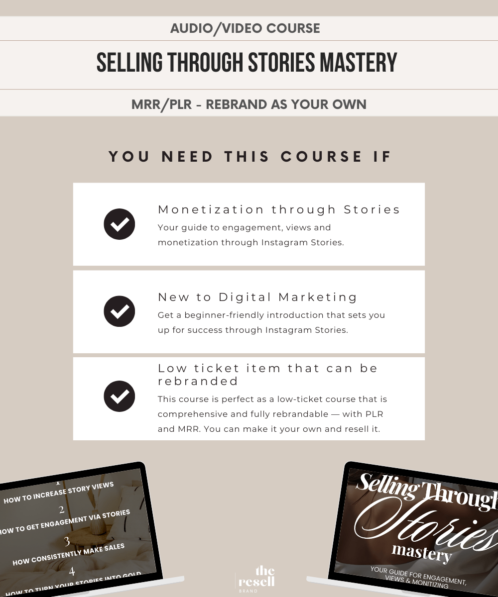 Selling Through Stories Mastery | Video Audio Course | Viral IG 101 Mini Digital Marketing Course PLR & MRR