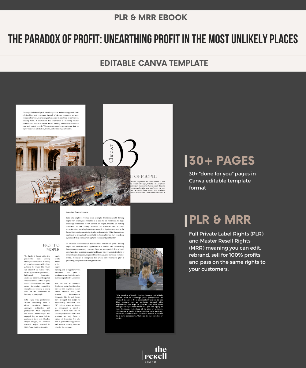 The Paradox of Profit: Unearthing Profit in the Most Unlikely Places | 30+ Pages Digital Marketing eBook| Master Resell Rights (MRR)| PLR | Canva Editable eBook