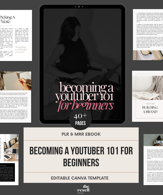 Becoming a Youtuber 101 for Beginners | 40+ Pages Digital Marketing eBook| Master Resell Rights (MRR)| PLR | Canva Editable eBook