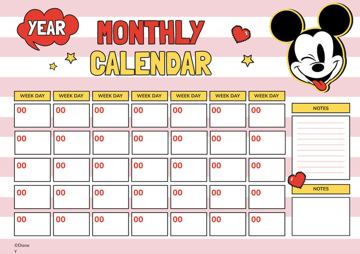 FREEBIE: Disney Mickey Mouse PDF Printable Monthly Calendar
