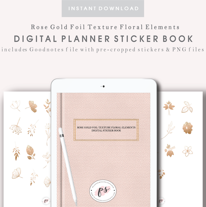 Rose Gold Floral Elements GoodNotes Pre-cropped Digital Sticker Book for iPad/Tablet (Freebie)