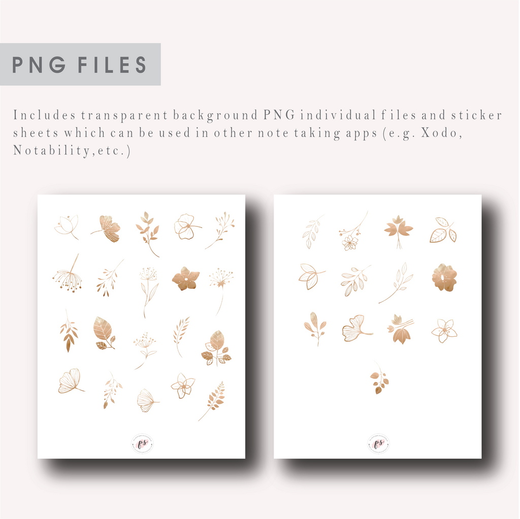 Rose Gold Floral Elements GoodNotes Pre-cropped Digital Sticker Book for iPad/Tablet (Freebie)