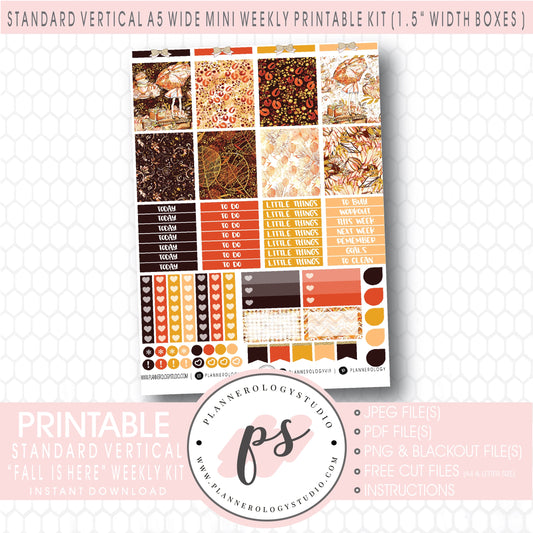 Fall is Here Mini Weekly Kit Digital Printable Planner Stickers (for use with Standard Vertical A5 Wide Planners)