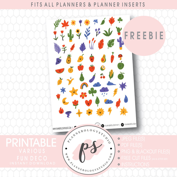 Cute Deco Elements Digital Printable Planner Stickers (Freebie)