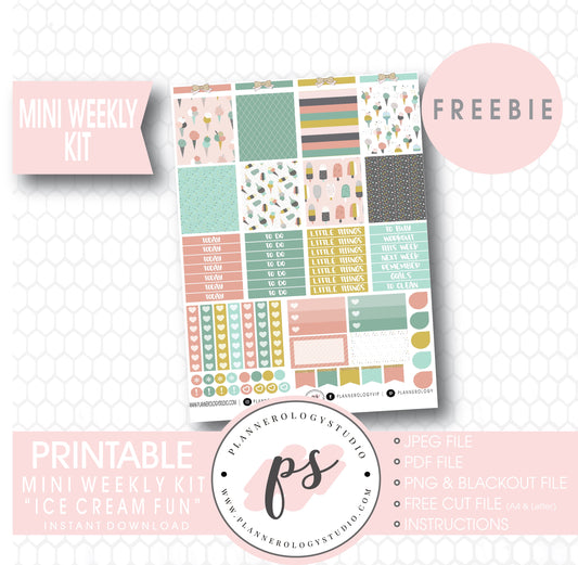 Ice Cream Fun Mini Sampler Kit Digital Printable Planner Stickers (PDF/JPG/PNG/Silhouette Cut File Freebie)