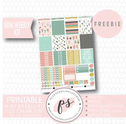 Ice Cream Fun Mini Sampler Kit Digital Printable Planner Stickers (PDF/JPG/PNG/Silhouette Cut File Freebie)