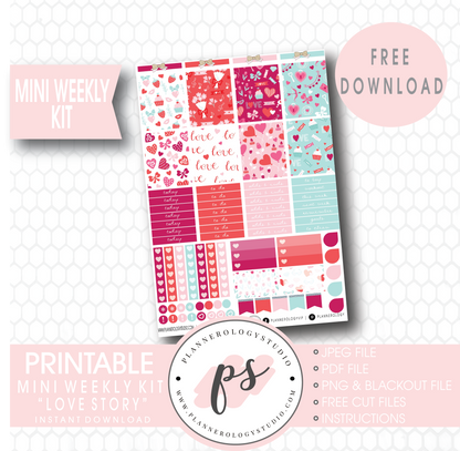 Love Story (Valentine's Day) Mini Sampler Kit Digital Printable Planner Stickers (PDF/JPG/PNG/Silhouette Cut File Freebie) - Plannerologystudio