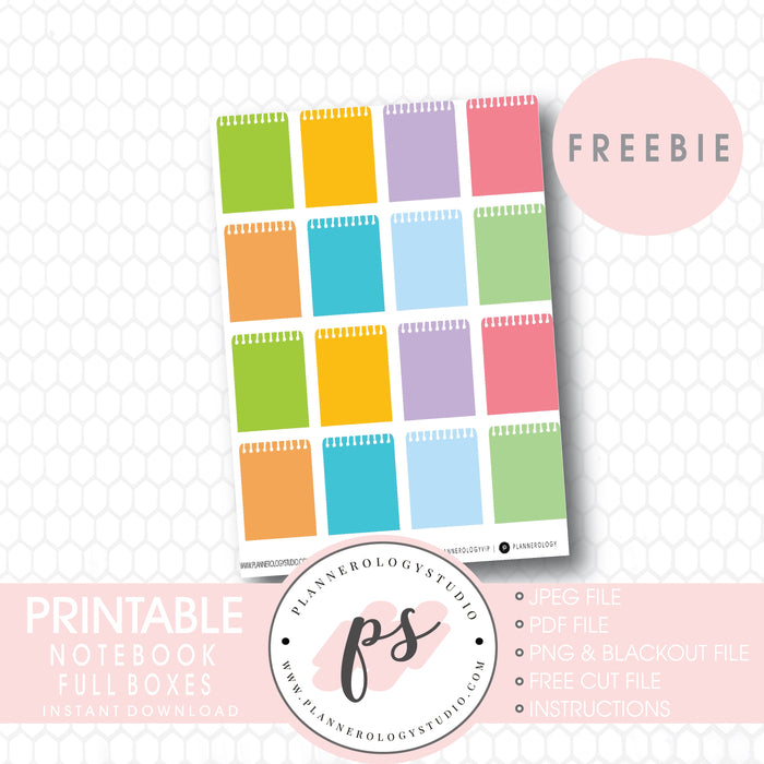Notebook Full Boxes Digital Printable Planner Stickers (Freebie)