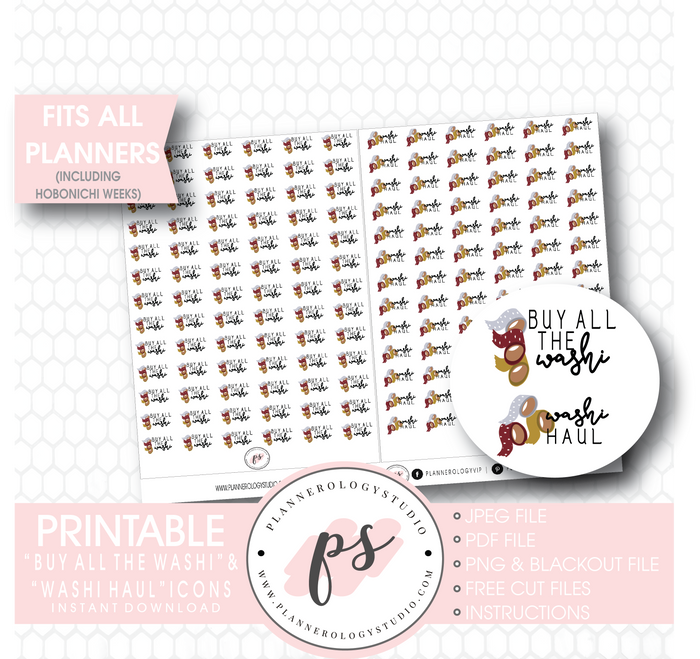 Buy All The Washi & Washi Haul Icon Digital Printable Planner Stickers - Plannerologystudio