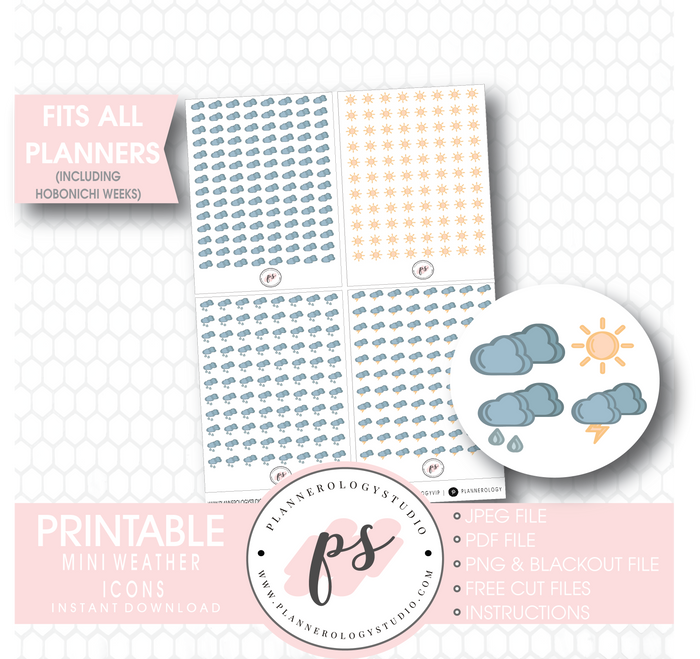 Mini Weather Icon Digital Printable Planner Stickers - Plannerologystudio