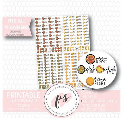 Various Meals Icons (Pizza Night, Sandwich Time, Salad Time, Burger Night) Digital Printable Planner Stickers - Plannerologystudio