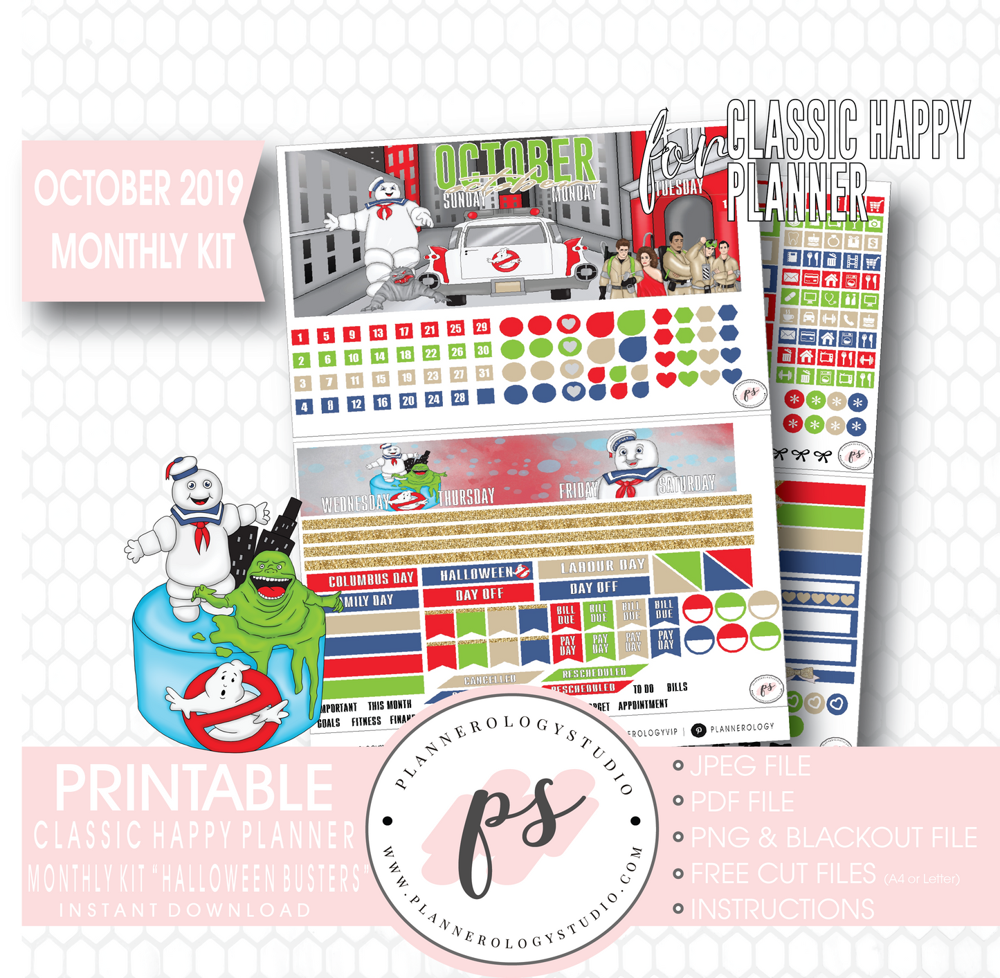 Halloween Busters October 2019 Monthly View Kit Printable Planner Stickers (for use with Classic Happy Planner) - Plannerologystudio