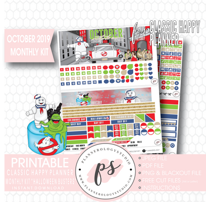 Halloween Busters October 2019 Monthly View Kit Printable Planner Stickers (for use with Classic Happy Planner) - Plannerologystudio