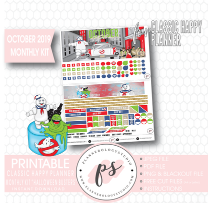 Halloween Busters October 2019 Monthly View Kit Printable Planner Stickers (for use with Classic Happy Planner) - Plannerologystudio