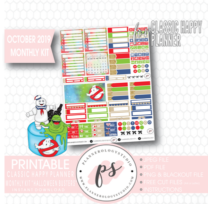 Halloween Busters October 2019 Monthly View Kit Printable Planner Stickers (for use with Classic Happy Planner) - Plannerologystudio