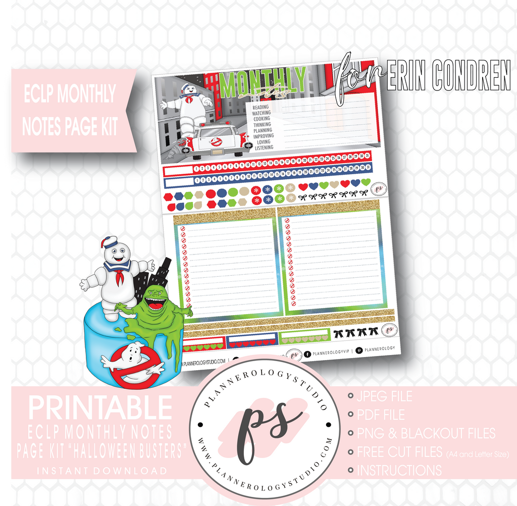 Halloween Busters Monthly Notes Page Kit Digital Printable Planner Stickers (for use with Erin Condren) - Plannerologystudio
