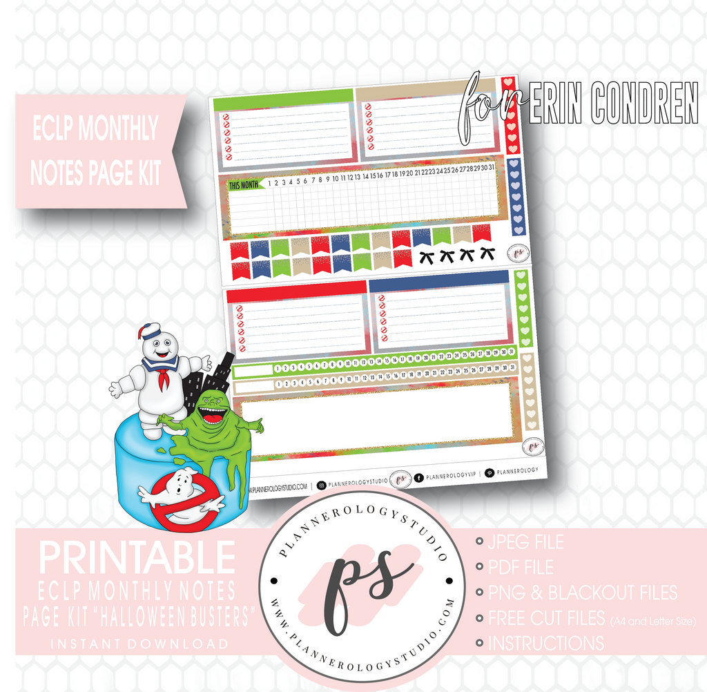 Halloween Busters Monthly Notes Page Kit Digital Printable Planner Stickers (for use with Erin Condren) - Plannerologystudio