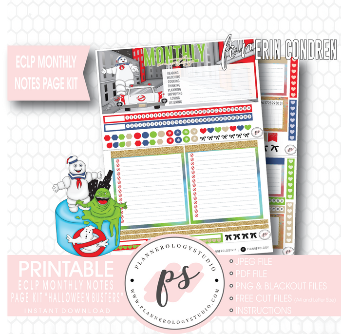 Halloween Busters Monthly Notes Page Kit Digital Printable Planner Stickers (for use with Erin Condren) - Plannerologystudio