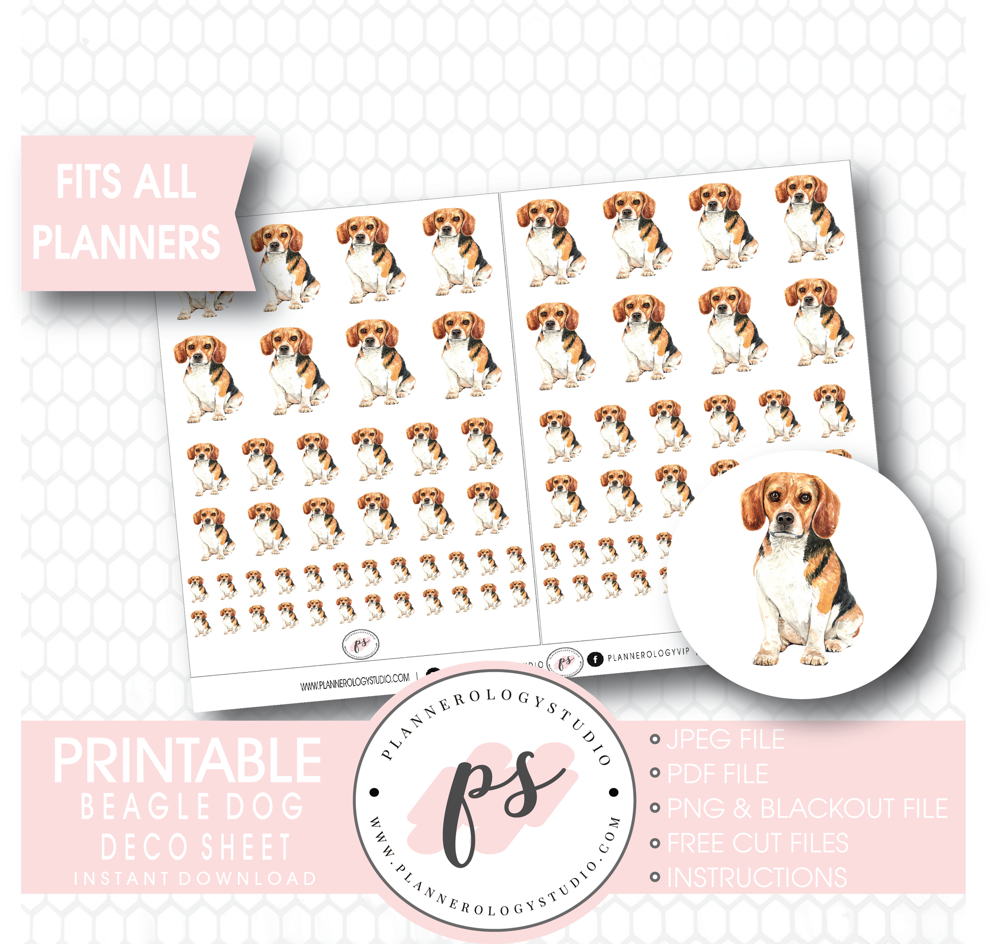 Beagle Dog Deco Sheet Digital Printable Planner Stickers - Plannerologystudio