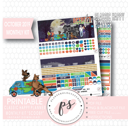 Scooby Halloween October 2019 Halloween Monthly View Kit Printable Planner Stickers (for use with Classic Happy Planner) - Plannerologystudio