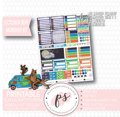 Scooby Halloween October 2019 Halloween Monthly View Kit Printable Planner Stickers (for use with Classic Happy Planner) - Plannerologystudio