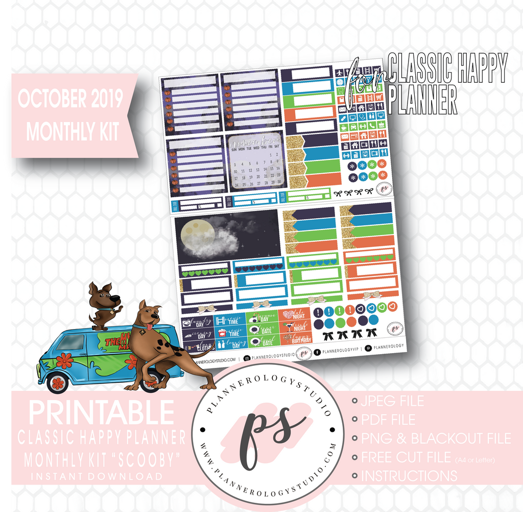 Scooby Halloween October 2019 Halloween Monthly View Kit Printable Planner Stickers (for use with Classic Happy Planner) - Plannerologystudio