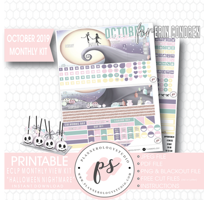 Halloween Nightmare October 2019 Halloween Monthly View Kit Printable Planner Stickers (for use with Erin Condren) - Plannerologystudio