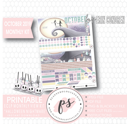 Halloween Nightmare October 2019 Halloween Monthly View Kit Printable Planner Stickers (for use with Erin Condren) - Plannerologystudio