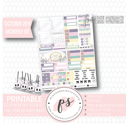 Halloween Nightmare October 2019 Halloween Monthly View Kit Printable Planner Stickers (for use with Erin Condren) - Plannerologystudio