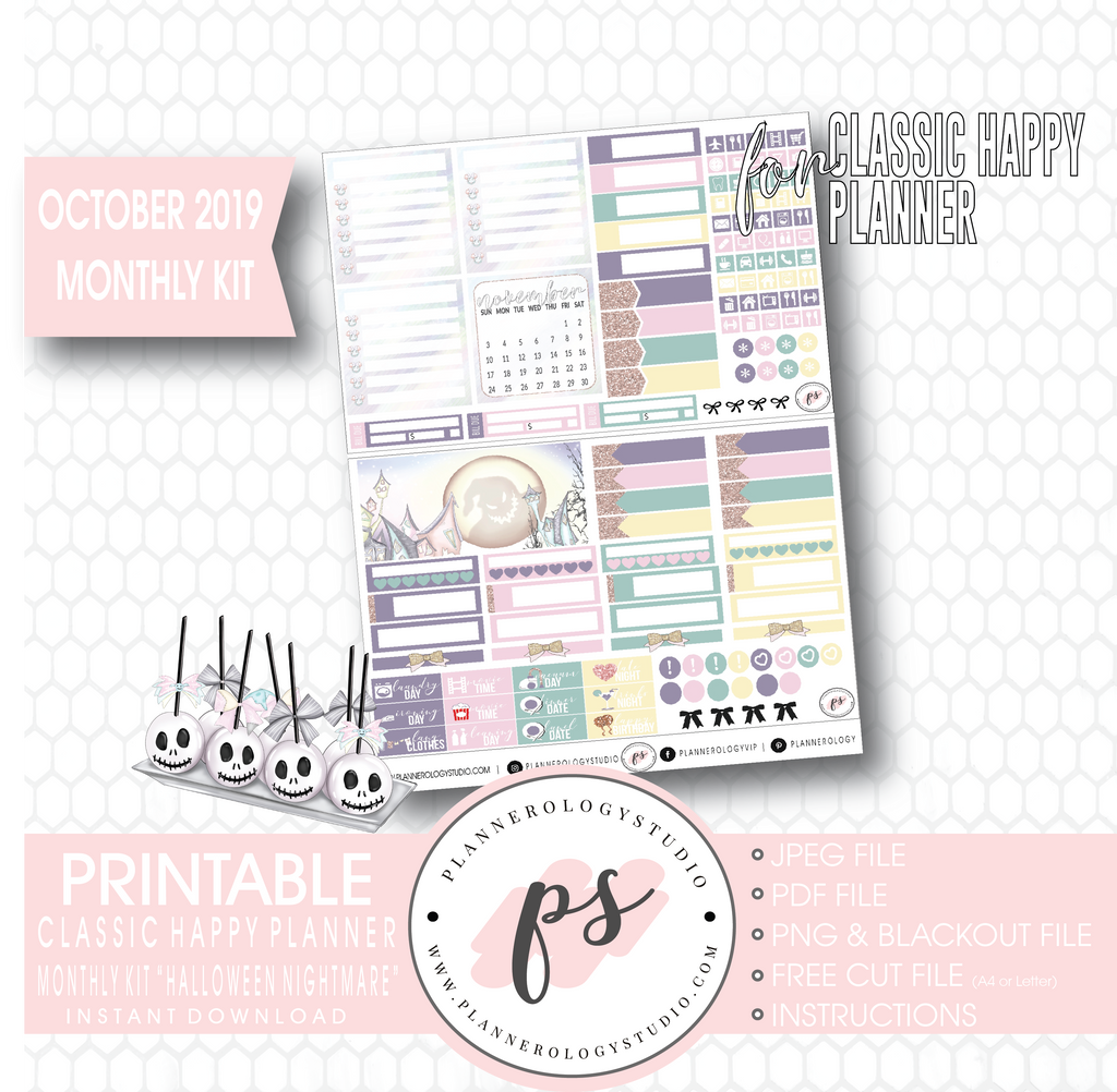 Halloween Nightmare October 2019 Halloween Monthly View Kit Printable Planner Stickers (for use with Classic Happy Planner) - Plannerologystudio