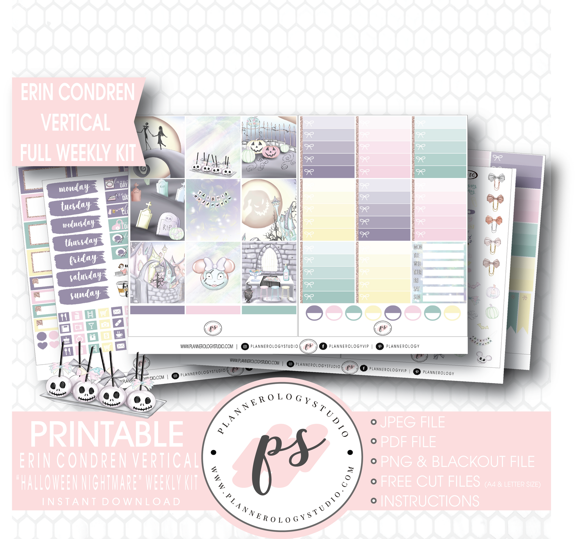Halloween Nightmare Full Weekly Kit Printable Planner Digital Stickers (for use with Erin Condren Vertical) - Plannerologystudio