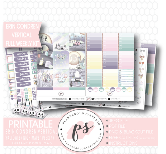 Halloween Nightmare Full Weekly Kit Printable Planner Digital Stickers (for use with Erin Condren Vertical) - Plannerologystudio
