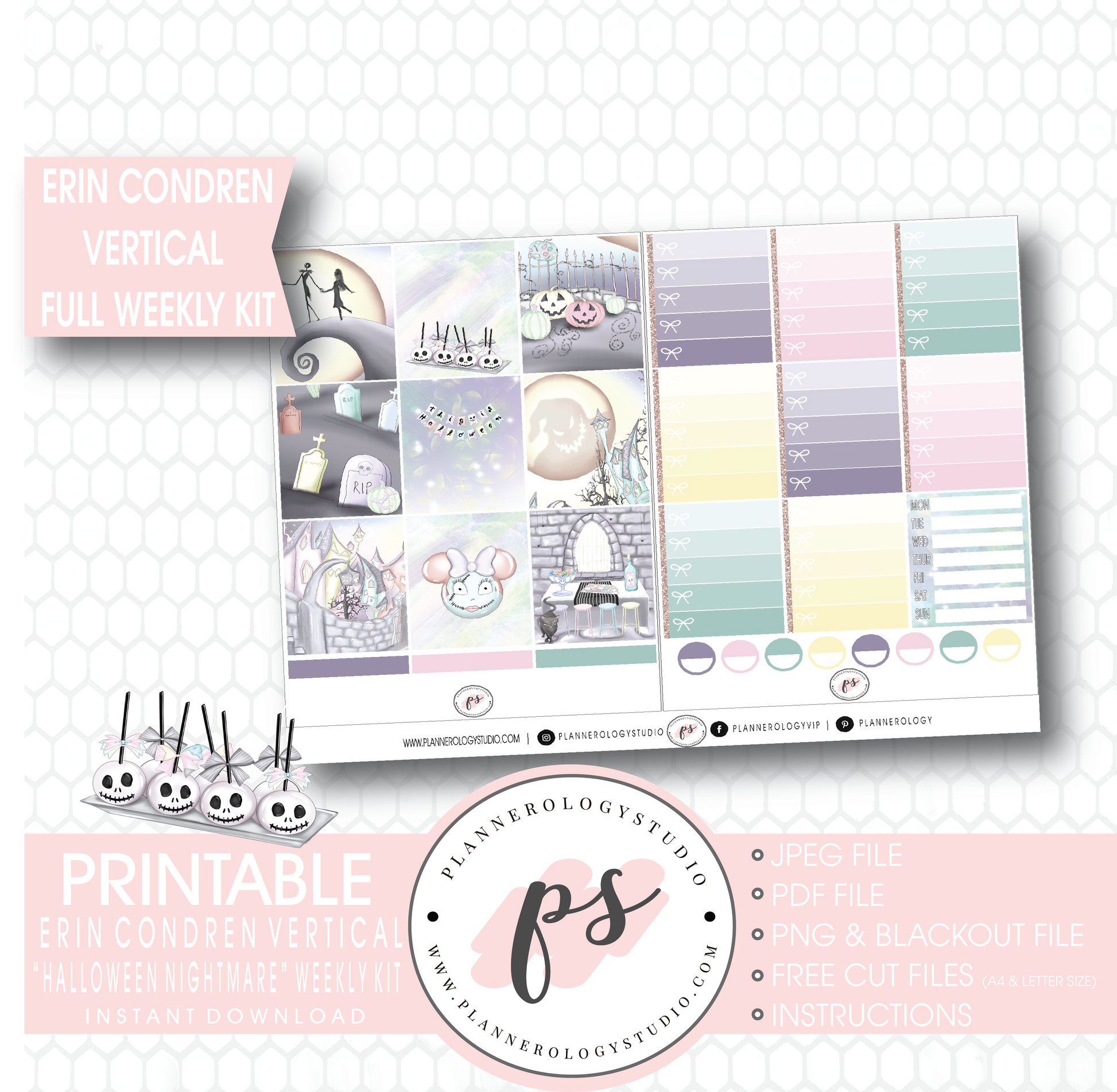 Halloween Nightmare Full Weekly Kit Printable Planner Digital Stickers (for use with Erin Condren Vertical) - Plannerologystudio