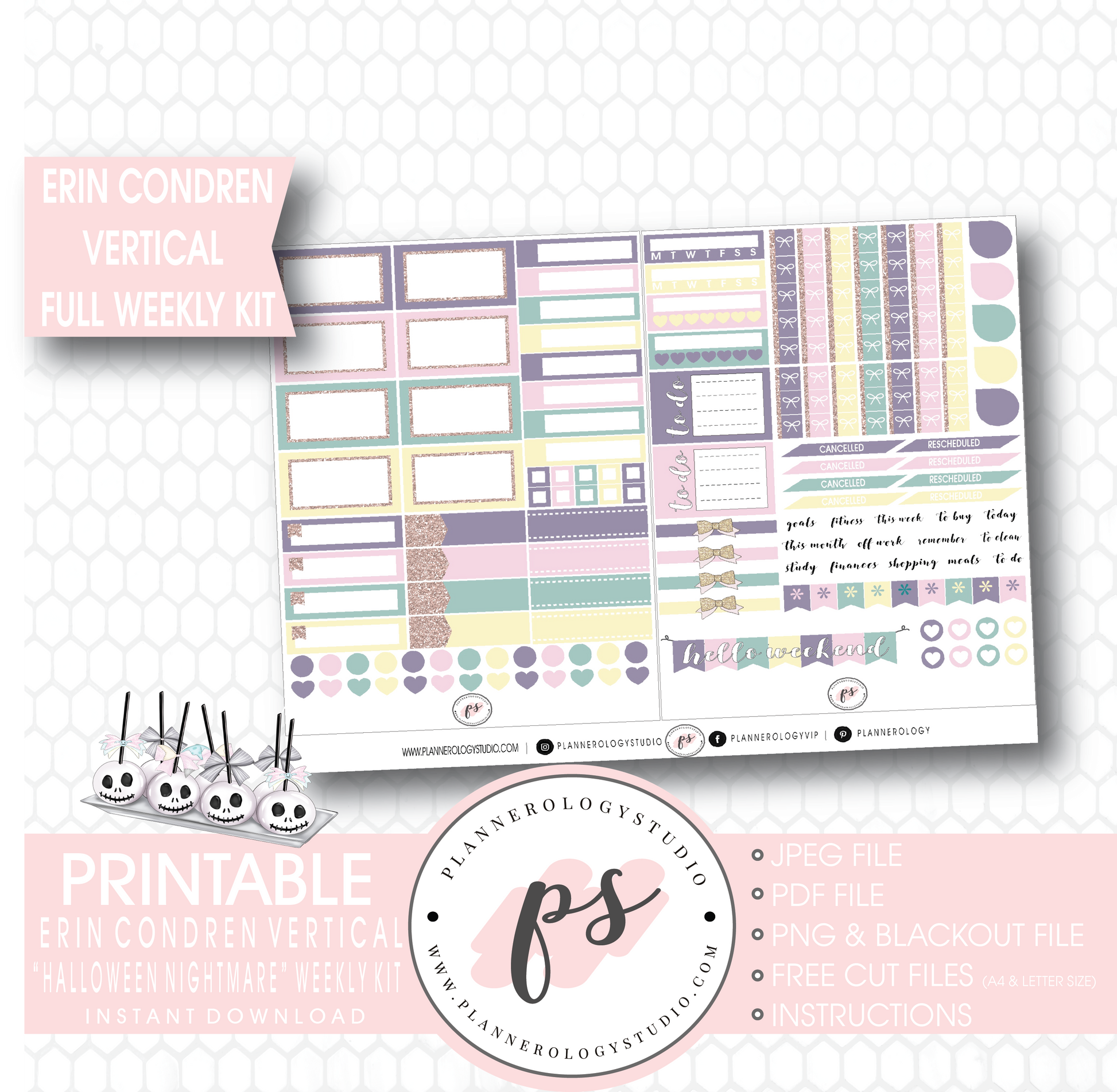 Halloween Nightmare Full Weekly Kit Printable Planner Digital Stickers (for use with Erin Condren Vertical) - Plannerologystudio