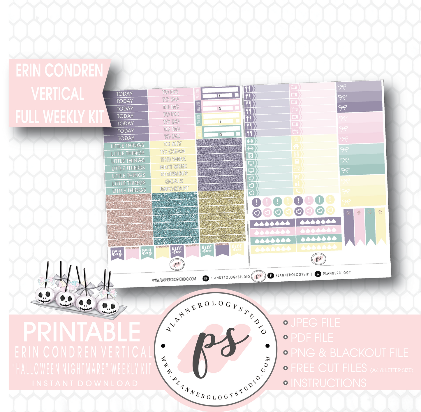 Halloween Nightmare Full Weekly Kit Printable Planner Digital Stickers (for use with Erin Condren Vertical) - Plannerologystudio