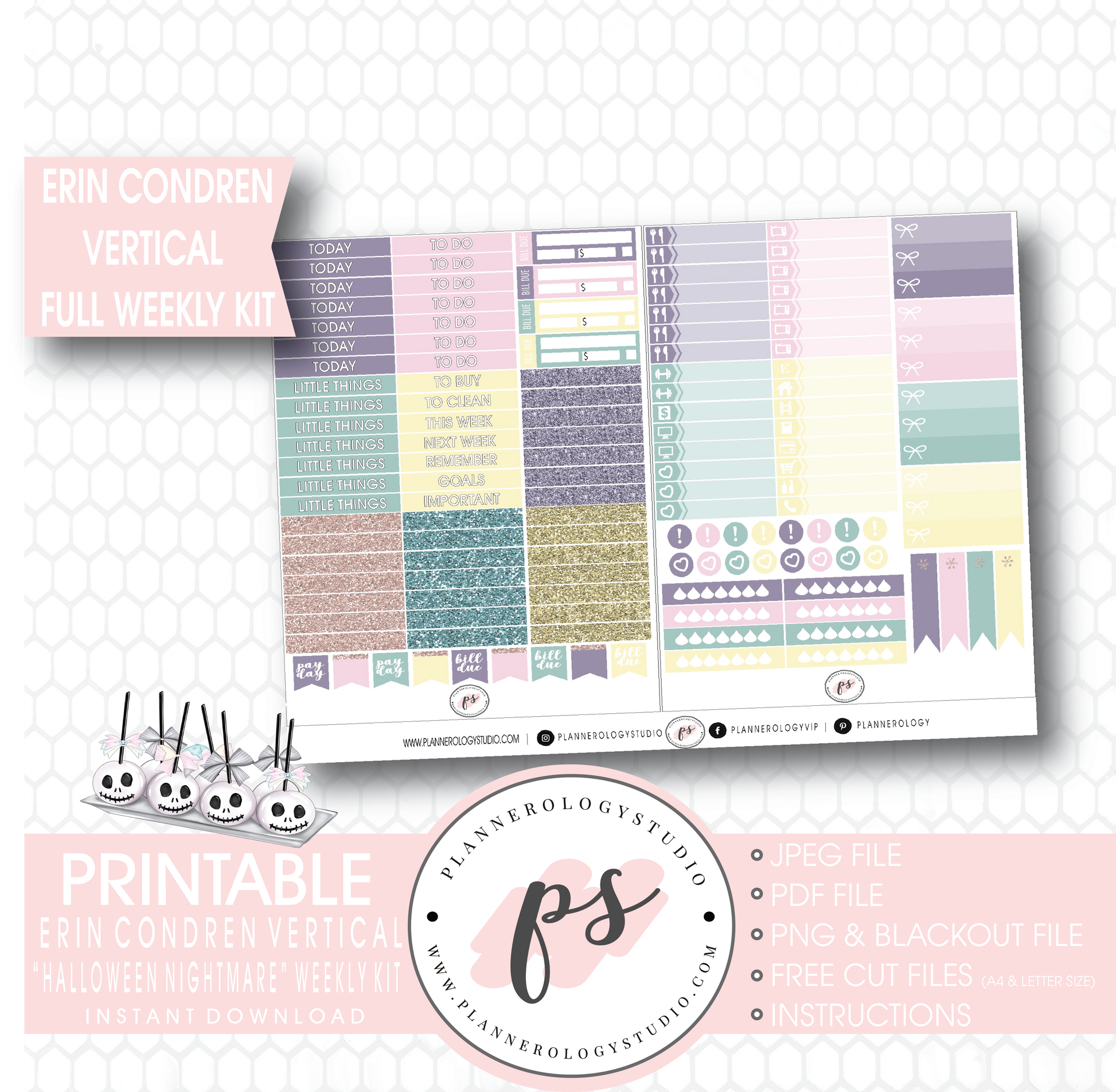 Halloween Nightmare Full Weekly Kit Printable Planner Digital Stickers (for use with Erin Condren Vertical) - Plannerologystudio