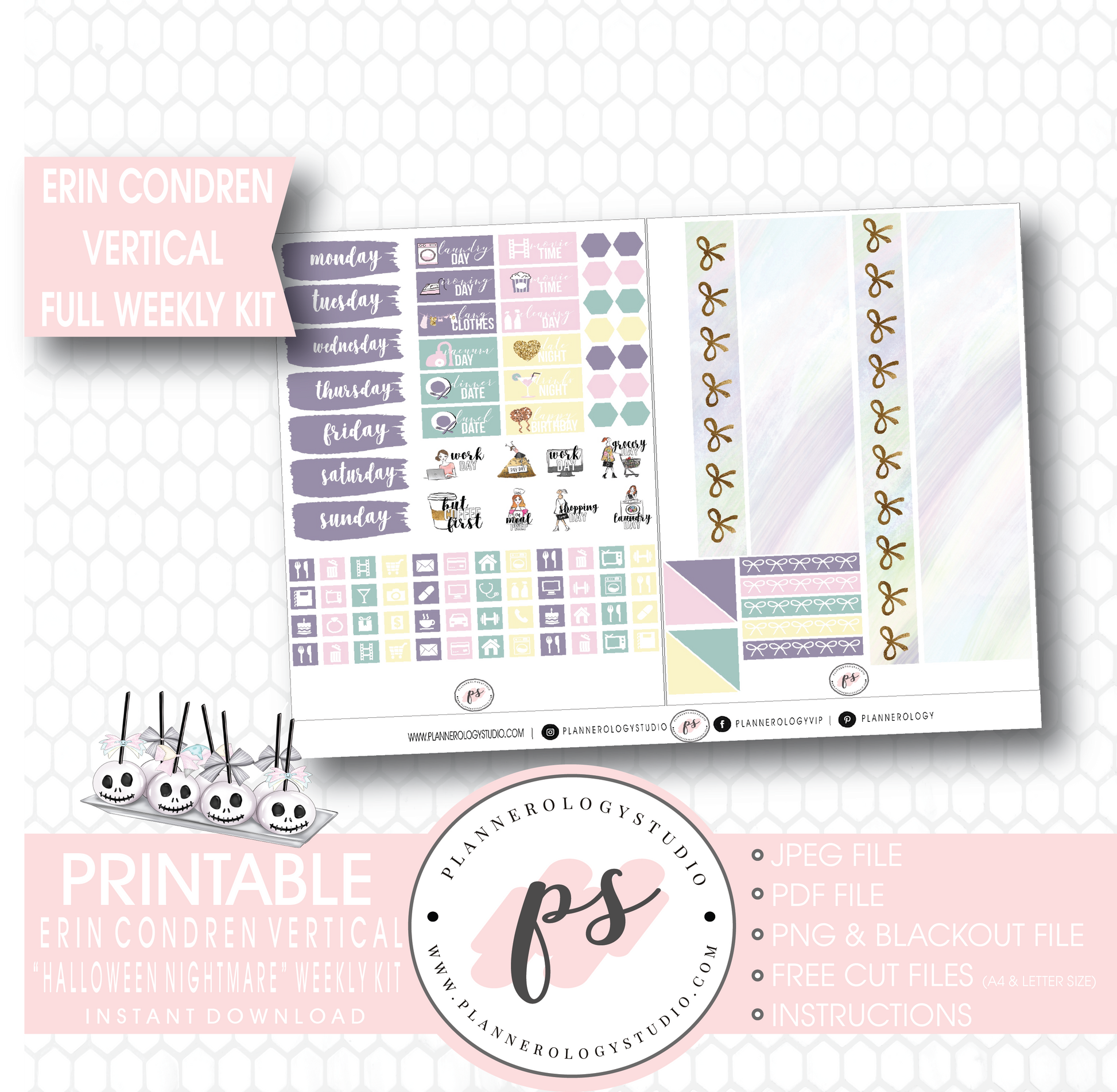 Halloween Nightmare Full Weekly Kit Printable Planner Digital Stickers (for use with Erin Condren Vertical) - Plannerologystudio