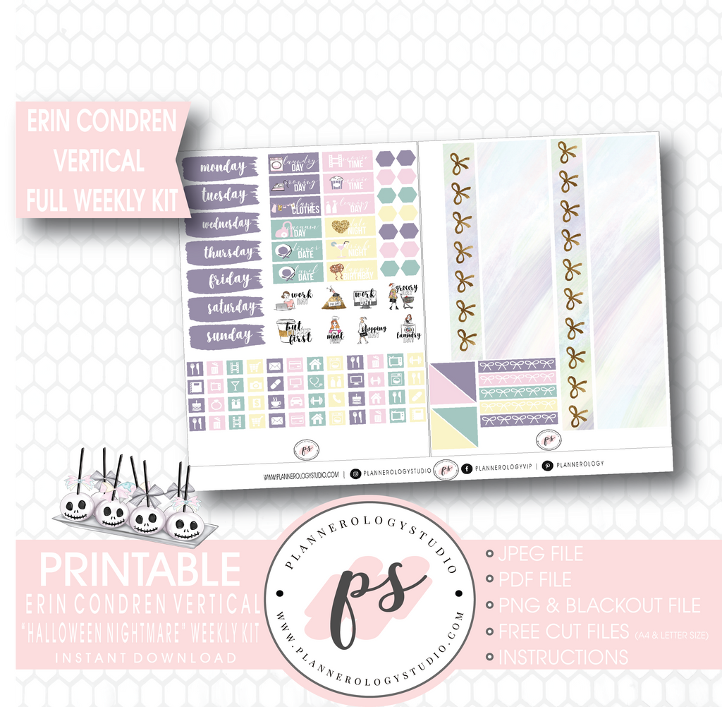 Halloween Nightmare Full Weekly Kit Printable Planner Digital Stickers (for use with Erin Condren Vertical) - Plannerologystudio