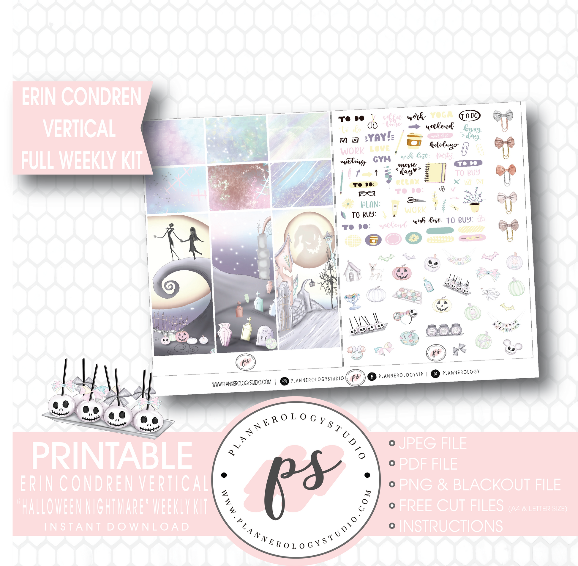 Halloween Nightmare Full Weekly Kit Printable Planner Digital Stickers (for use with Erin Condren Vertical) - Plannerologystudio