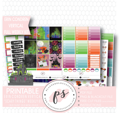Scary Things Halloween Full Weekly Kit Printable Planner Digital Stickers (for use with Erin Condren Vertical) - Plannerologystudio